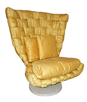 Cosulich_1970s Marzio Cecchi Italian Vintage Iconic Gold Yellow Silk Swivel Armchair Thumbnail