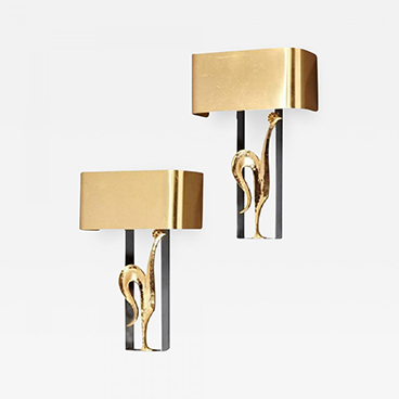 Milord Antiques 16_Stylish pair of gilded bronze and brass Rooster sconces by Maison Charles