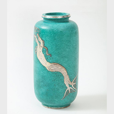 Milord Antiques 5_Green glazed ceramic and silver Argenta vase by Wilhelm Kage for Gustavsberg