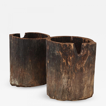 Pair of Rare Very Large French Wood Primitive Vessels Planters