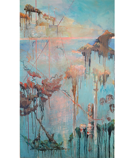 Summer Round Up 19_Renee Rey Follow The Leader Large Blue Oil and Acrylic Painting