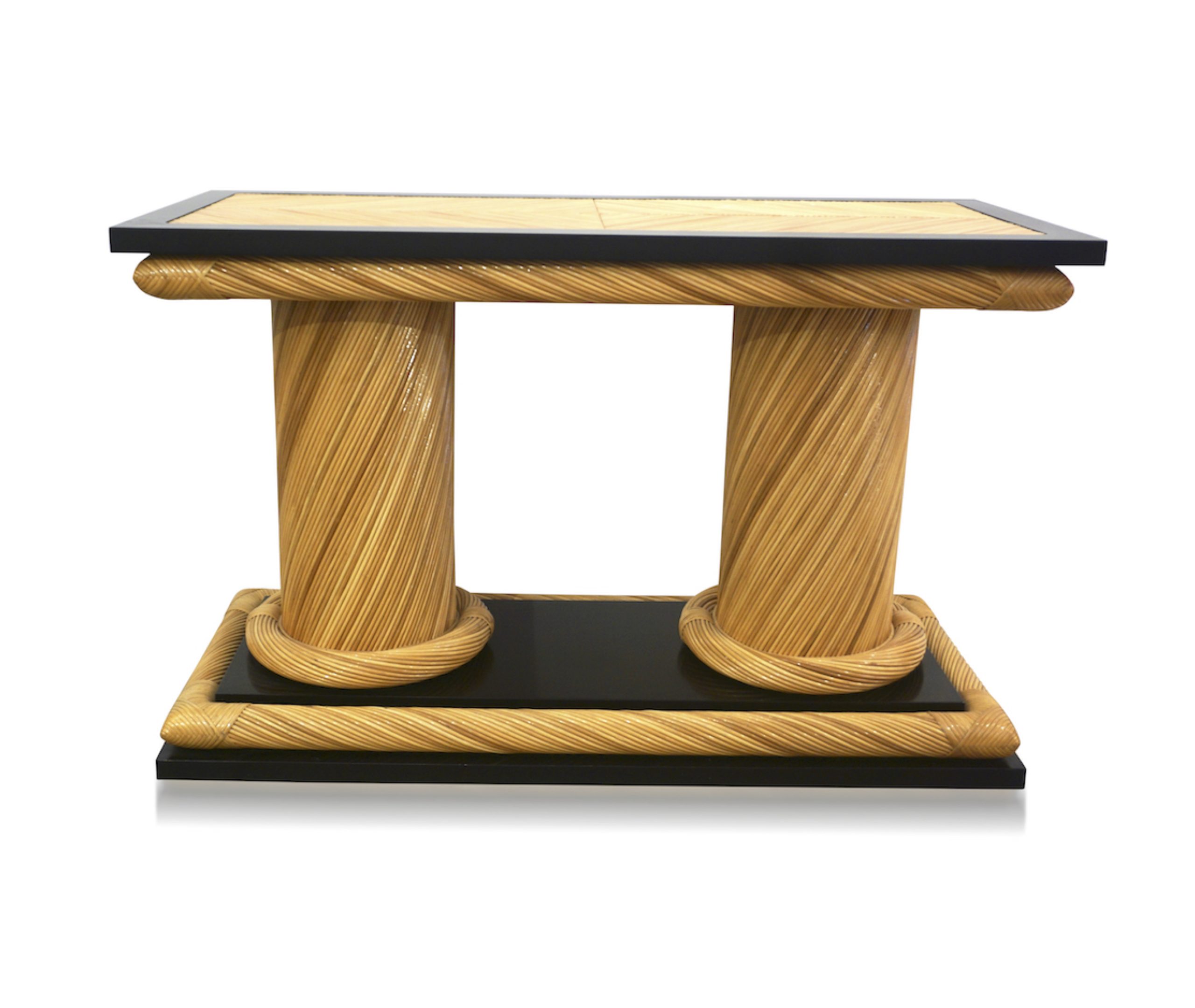 cosulich_interiors_and_antiques_products_new_york_design_1970s_Howard_Dilday_Organic_Rattan_Console_Table_with_Black_Lacquer-Bo-scaled-1