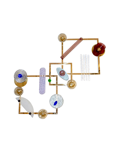 main_cosulich_interiors_and_antiques_products_new_york_design_Bespoke_Italian_Brass_Lit_Wall_Art_with_Blue_Pink_Purple_Glass_Floral_main