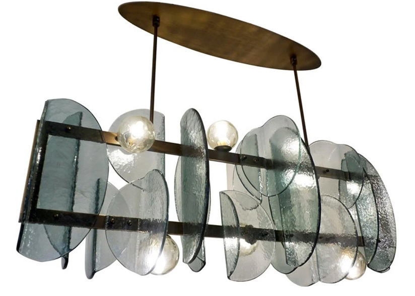 Cosulich_Fontana Arte Style Geometric Bronze Chandelier