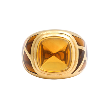 French Dome Citrine with Semi Precious Mosaic Design