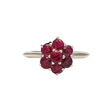 Ruby White Gold and Platinum Flower Ring